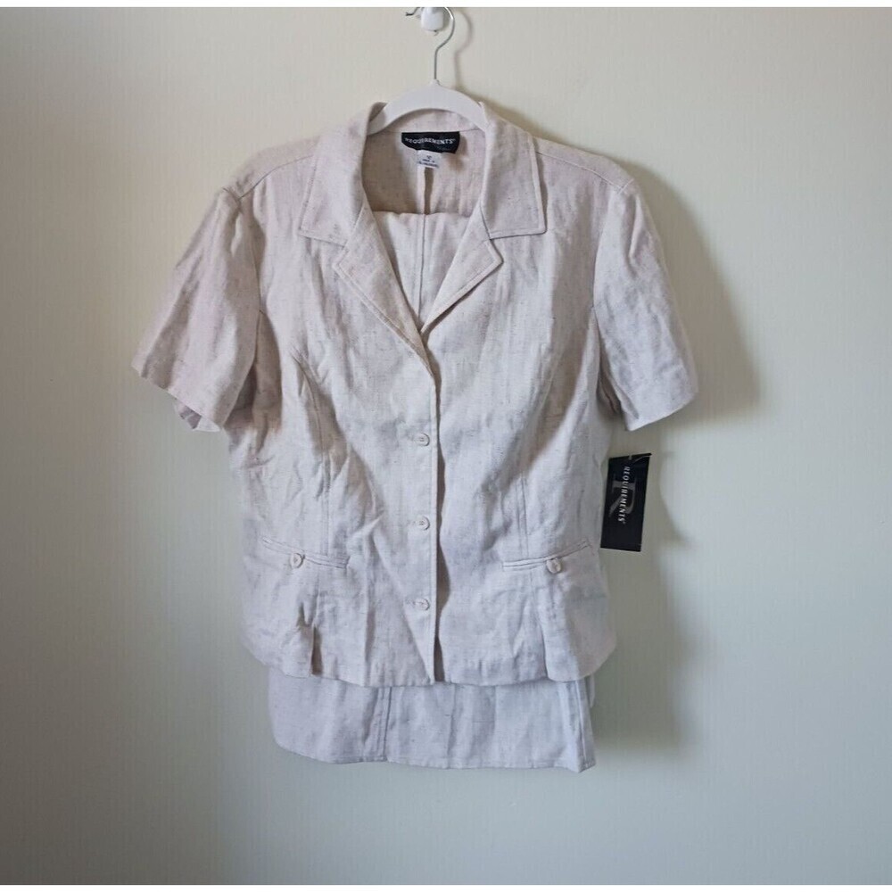 Vintage Requirements Blazer Skirt Suit 2 piece‎ Linen Rayon Blend Beige 14  NWT